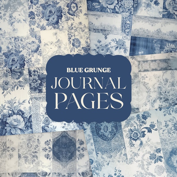 Victorian Blue Ornamental Junk Journal Pages | Grunge Digital Papers | Ephemera Pack | Scrapbooking Junk Journaling | Printable Download