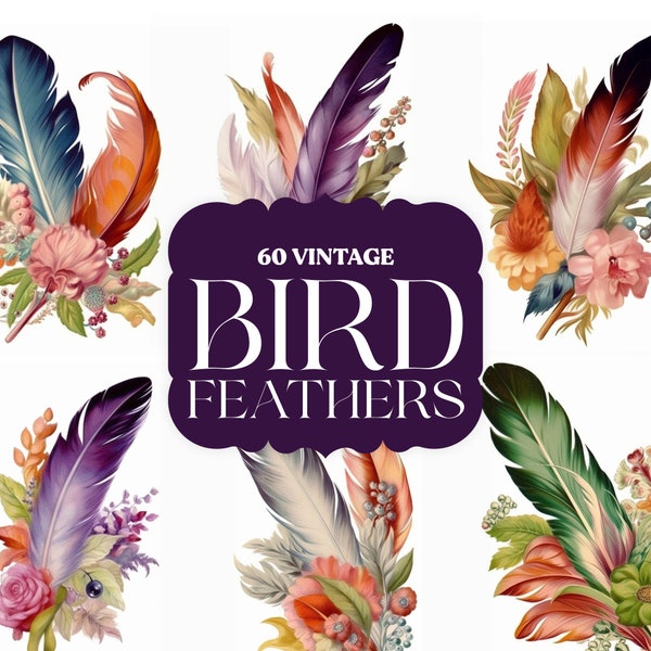 60 Fussy Cut Bird Feathers | Vintage Junk Journal | Ephemera Kit | Scrapbook Supplies | Digital Scrapbooking | Printable Download