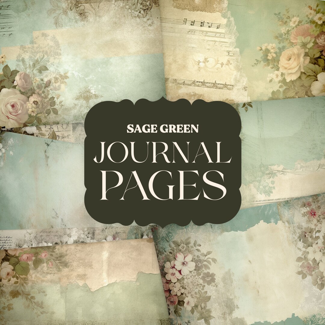 Victorian Sage Green Junk Journal Pages Grunge Digital Papers Ephemera ...