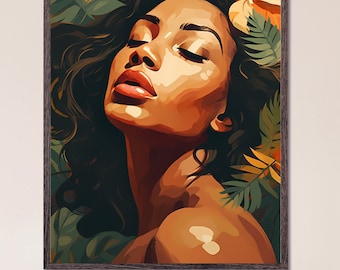 Impression d'art mural femme noire, beauté des plantes, art afro-américain (téléchargement numérique)
