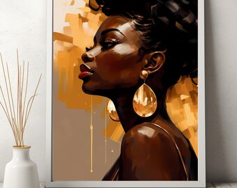 Impression d'art femme noire, portrait la tête haute | Téléchargement numérique imprimable