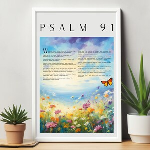 Psalm 91 Butterfly Meadow Print, Bible Verse Wall Art | Printable digital download