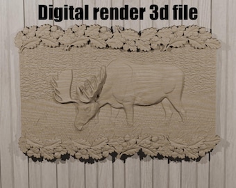 Moose in the Forest 3D Relief Model – STL File for CNC Carving, Router, Engraving