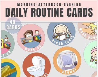 Round Daily Routine Cards & Responsibilities Chart For Kids. Morning Routine Cards .Toddler Daily Rhythm Printable Routine Checklist