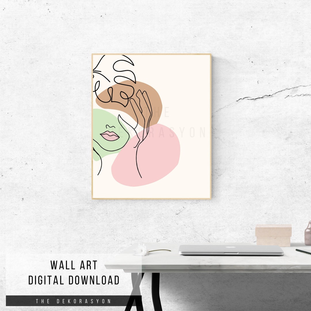 Boho Abstract Woman Face Line Art Midcentury Modern Printable Wall Art ...