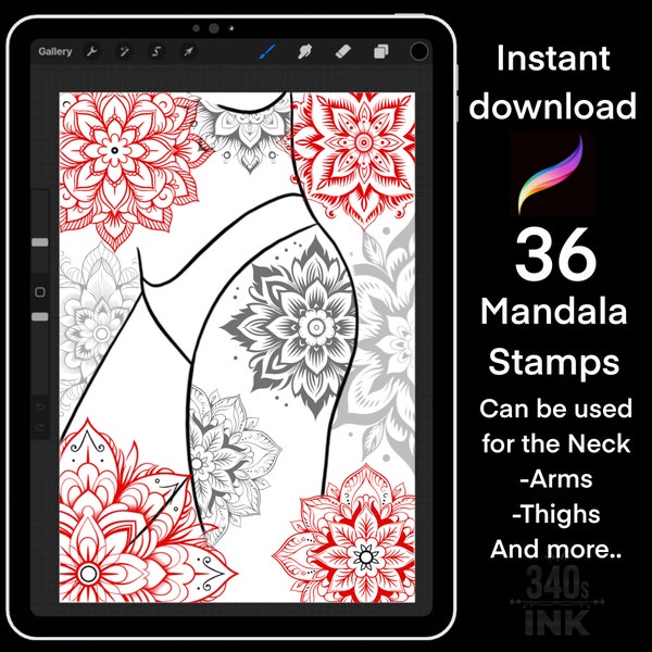 Mandala stamps, procreate stencil designs, henna