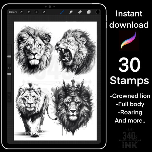 Detailed Lion procreate stamps, realism brushes