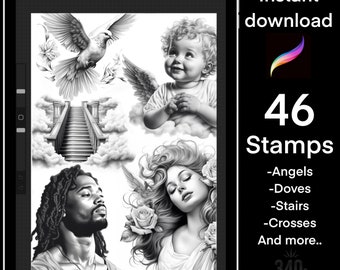 Biblical procreate stamps 2.0, realism brushes, Detailed, procreate, Angels, doves, crosses and more