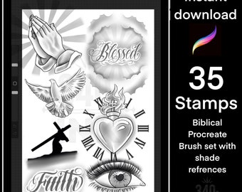 Biblical Procreate stamps with shading references