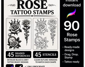 Procreate Rose Tattoo Stamp Bundle
