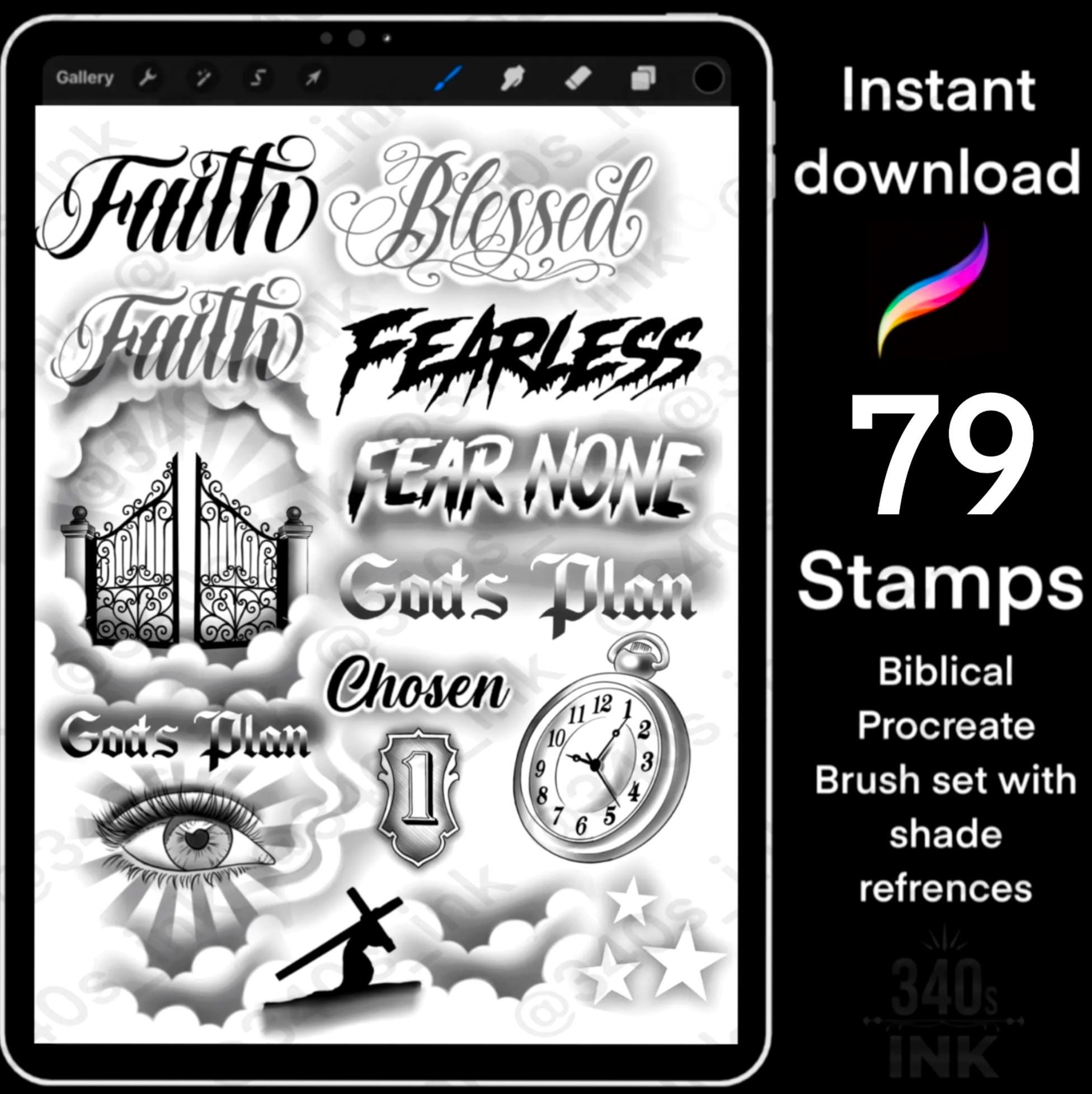 Biblical Procreate Stamps with Shading References | 65 Faith-Themed Brushes