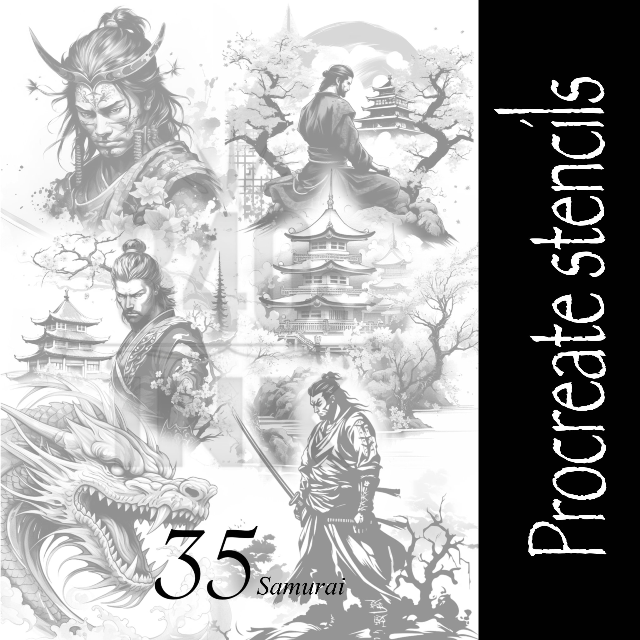 Samurai Procreate Stamps, Realism Brushes, Detailed, Procreate Stencils
