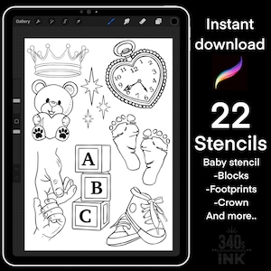 Baby Procreate brush set, Procreate Stamps, digital download, crown,