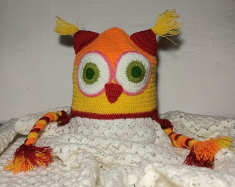Special Gift Handmade Owl Beanie, Owl Hat for Young Men and Young Men, Crochet Knitted Owl Beanie for Children and Young People.