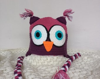 Special Gift Handmade Owl Beanie, Owl Hat for Young Men and Young Men, Crochet Knitted Owl Beanie for Children and Young People.