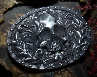 Gothic Skull Carved 925 Sterling Silver Belt Buckle - Antique Finish, Artisan Crafted, Unique Statement Accessory