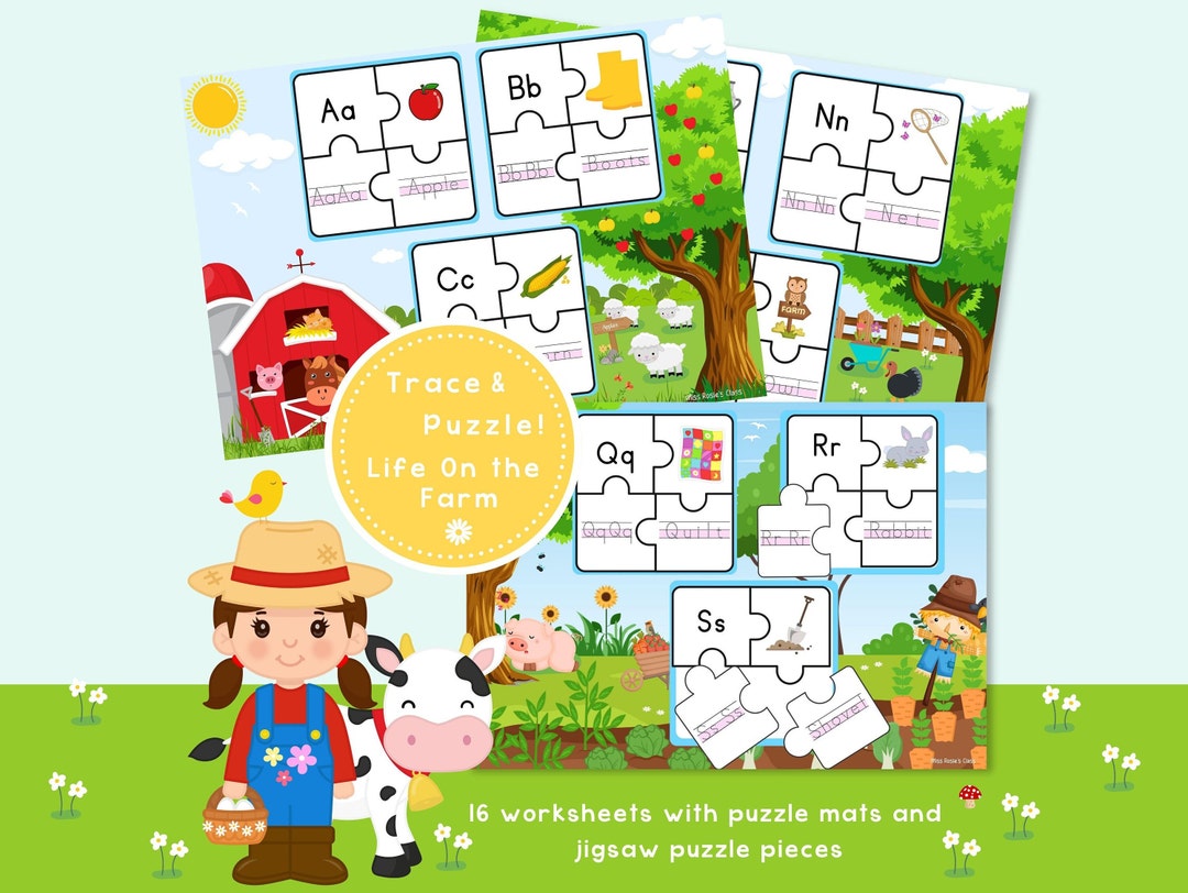 Alphabet Trace &amp; Puzzle Activity Worksheets. Printable Jigsaw Puzzle ...