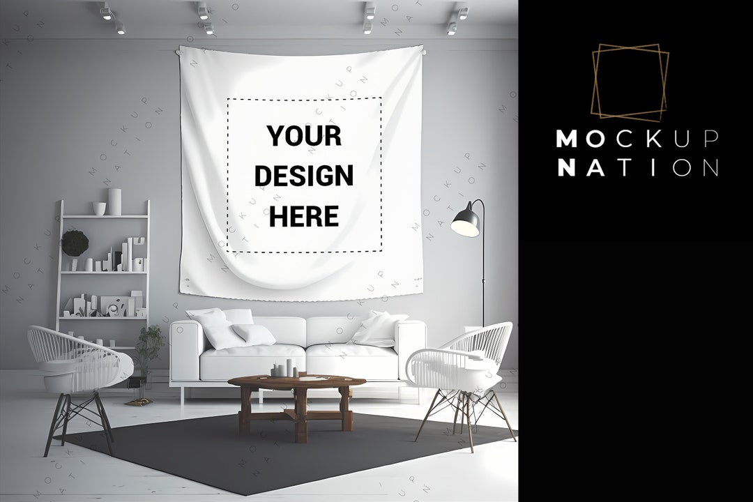 Tapestry Mockup White Blank Tapestry Bohimean Living_room PSD Zip File