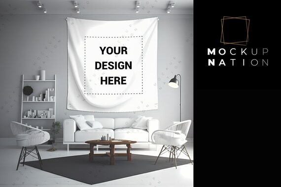 Tapestry Mockup White Blank Tapestry Bohimean Living room PSD Zip File With Smart Object Ready to Use Etsy
