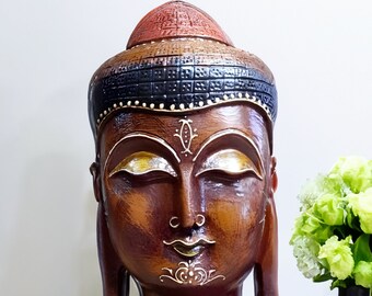 Handcrafted Wooden Lord Buddha Statue, Home Decor, Indian Art, Gift for Meditation, Buddha Sculpture, Buddha Head, Diwali Gift