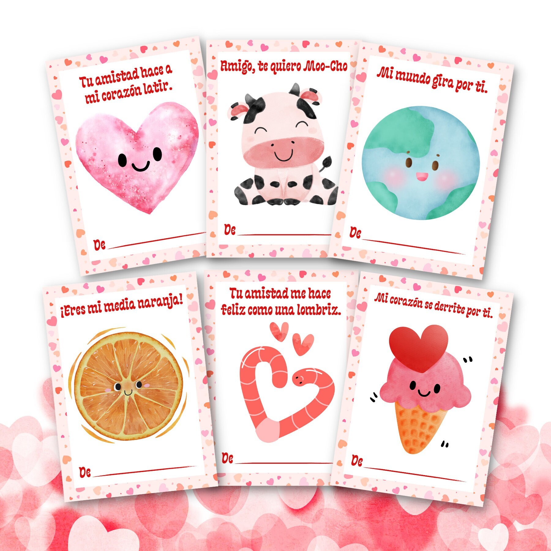 Spanish Valentine s Printable Cards Instant Download Dual Language DLI Bilingual Kids Classroom