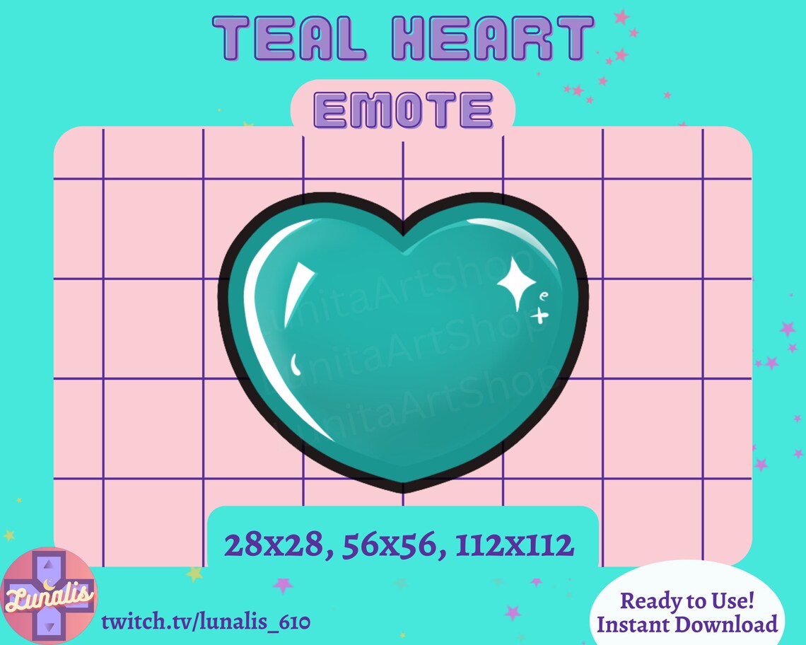Teal Heart Emote for Twitch Discord Channel Points Etsy