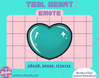 Teal Heart Emote for Twitch, Discord, Channel Points, Streaming graphics