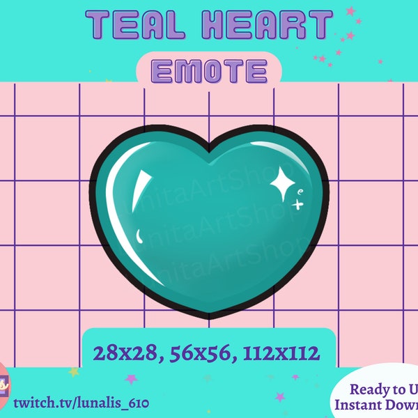 Teal Heart Emote for Twitch, Discord, Channel Points, Streaming graphics