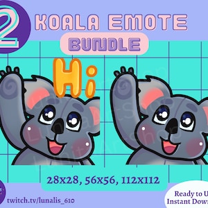 Koala Bear Emote for Twitch, Discord, Youtube | Hi, Hey, Hello emote for twitch, cute koala emote, koala emote, Hi koala emote, stream decor