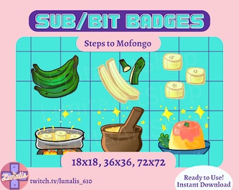 Mofongo sub/ bit badges for Twitch | subscriber badges, plantain badges, food badges, mofongo sub badges, Puerto Rico emotes and badges