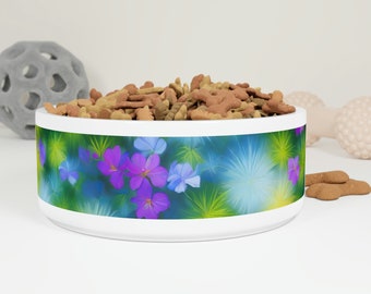 Bol en céramique pour animaux de compagnie | Gamelle pour chien et Gamelle pour chat | avec imprimé fleuri