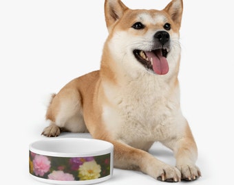 Bol en céramique pour animaux de compagnie | Gamelle pour chien et Gamelle pour chat | avec une belle impression de fleurs