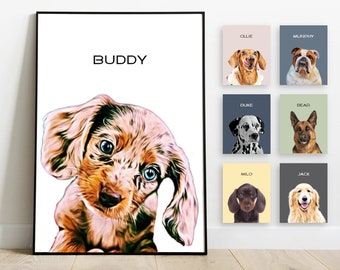 Custom Pet Portrait from Photo, Personalized Printable Pet Wall Art, Pet Memorial Portrait Painting Watercolor Digital Pet Portrait Download