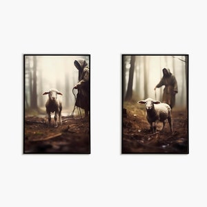 The Good Shepherd Wall Art, Jesus Saving The Lamb, Jesus And Lamb Art Instant Download, Jesus Print, Christian Wall Art, Jesus Set Of 2 Art