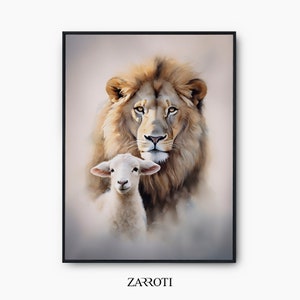 The Lion And The Lamb Watercolor Printable Art, God Wall Art, Lion of Judah, Jesus Print Art Decor, Christian Wall Art Instant Download