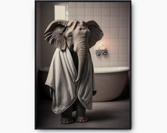 Adorable Elephant In Bathroom Printable Wall Art, Elephant Photo, Bathroom Art Print, Bathroom Decor Wall, Animal Decor, Printable Wall Art