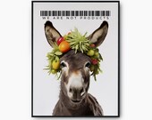 Vegan Kitchen Art Print, Donkey Print Poster, Vegan Kitchen Wall Art, Modern Kitchen Art Instant Download, Vegan Kitchen Printable Art