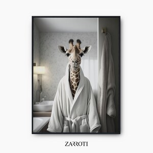Giraffe Bathroom Print, Giraffe Bathrobe Poster, Animal Bedroom Decor, Giraffe Decor Poster, Giraffe Lover Gift, Giraffe Printable Poster