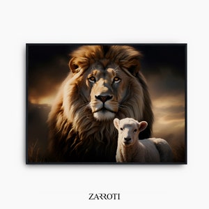 Lion of Judah Art, Jesus Art Print Poster, The Lion And The Lamb Printable Wall Art, God Wall Art, The Lion And The Lamb Instant Download