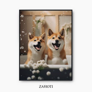 Shiba Inu In Bathtub Printable Art, Shiba Inu Bathroom Print, Funny Bathroom Wall Art, Shiba Inu Instant Download, Funny Dog Toilet Print