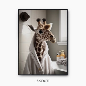 Arte de parede para impressão de girafa adorável no banheiro, foto de girafa, impressão de arte de banheiro, parede de decoração de banheiro, decoração de animais, arte de parede para impressão