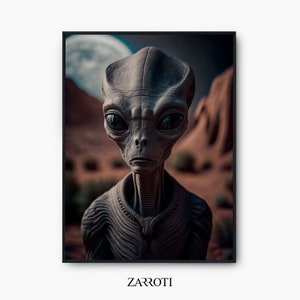 Gray Alien Portrait Wall Art, Sci Fi Fan Ufo Wall Art, Roswell Incident Art, Area 51 Wall Art, Alien Art Instant Download, Alien Ufo Prints