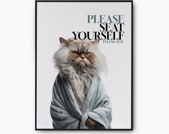 Funny Cat Toilet Print, Funny Cat Toilet Humor Wall Decor, Cat Print, Cat Lover Gift, Funny Bathroom Print, Funny Cat Restroom Art Download