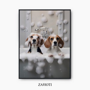 Beagle In Bathtub Art, Beagle Bathroom Print, Funny Bathroom Wall Art, Beagle Instant Download, Funny Dog Printable Art, Dog Bathroom Print