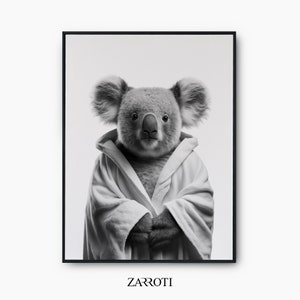 Koala Bathrobe Printable Art, Koala Kids Bathroom Art, Koala Nursery Decor, Cute Toilet Print, Koala Lover Gift, Koala Black And White Print