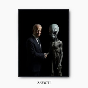 Alien Meets Joe Biden Print, Alien Printable Wall Art, Alien Art Instant Download, Joe Biden Shakes Hand Of Alien Print, Sci Fi Lover Print