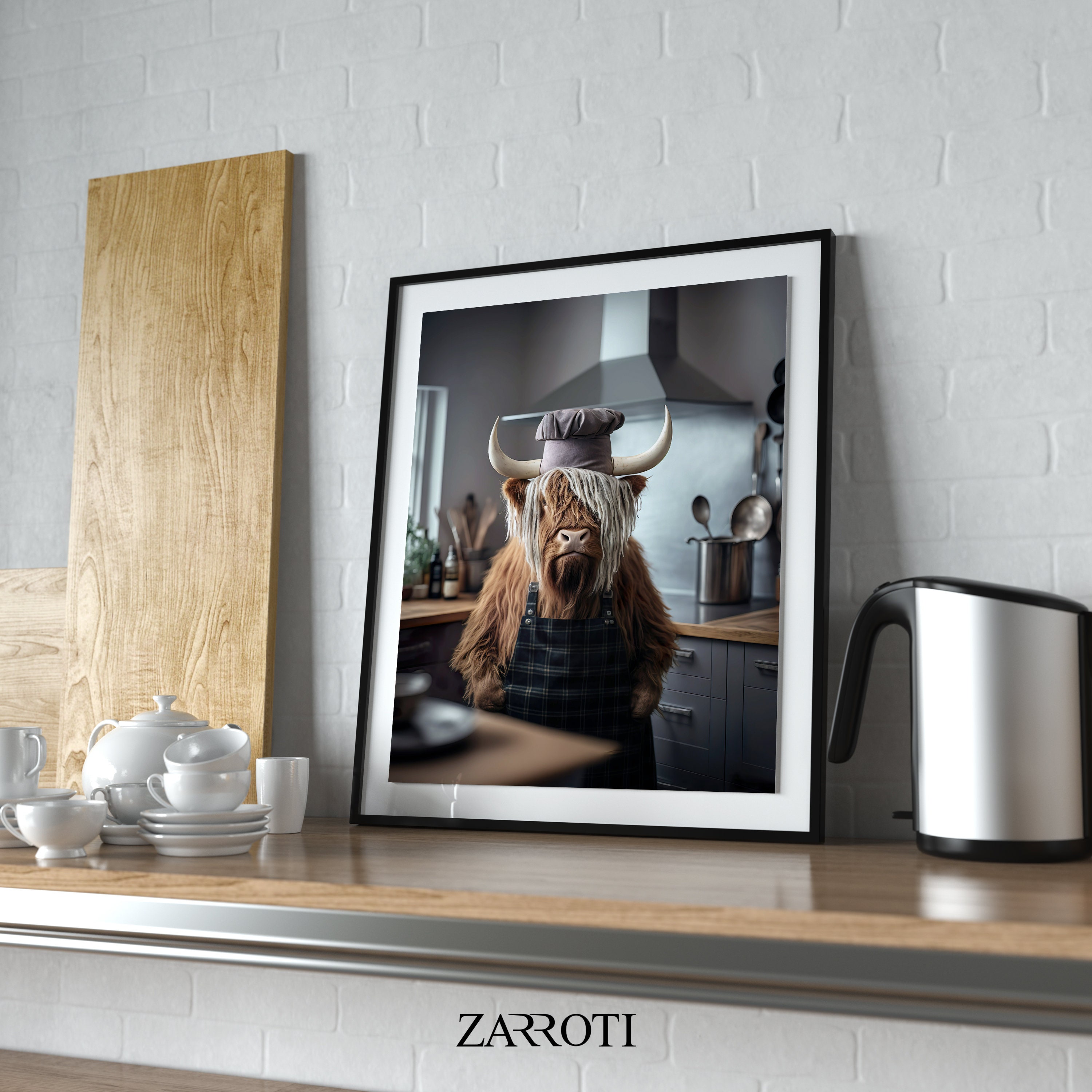 Highland Cow Kitchen Instant Download Art, Chef Cow Kitchen Wall Decor