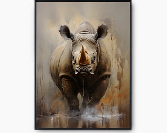 Rhino Oil Painting Print, Abstract Rhino Wall Art, Rhino Painting Wall Art, Rhinoceros Wall Art, Modern Rhino Art Instant Download, Boho Art