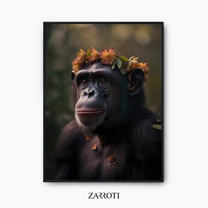 Monkey Jungle Flowers Printable Wall Art, Monkey Flower Crown Poster, Chimpanzee Flower Instant Download, Monkey Safari Printable Wall Art