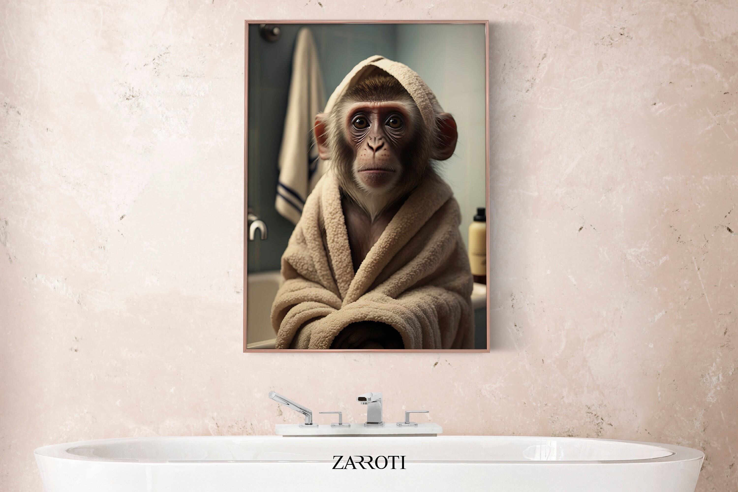 Monkey in Bathroom Wall Art, Monkey Bathrobe Wall Art, Bathroom Decor Wall, Bathroom Humor ...
